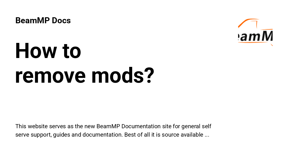 How to remove mods? - BeamMP Docs