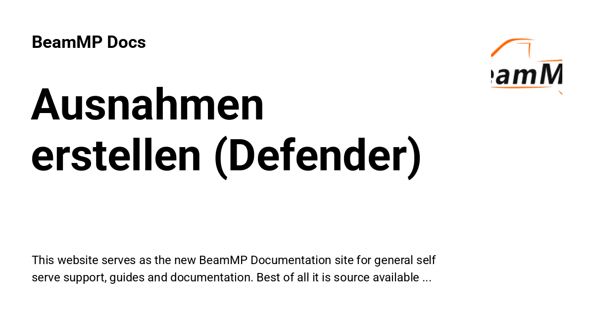 Ausnahmen erstellen (Defender) - BeamMP Docs