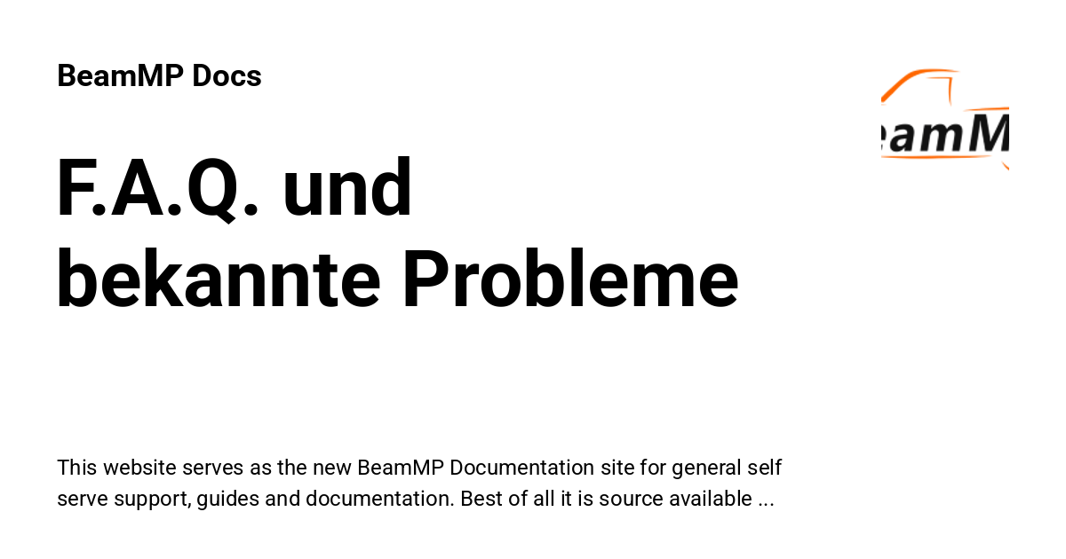 F.A.Q. und bekannte Probleme - BeamMP Docs