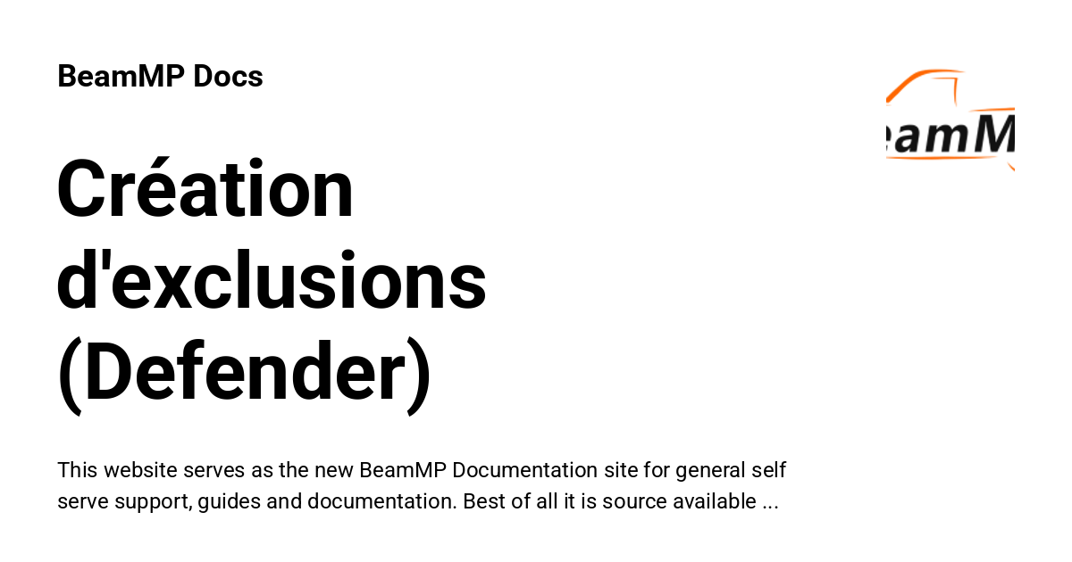 Création d'exclusions (Defender) - BeamMP Docs
