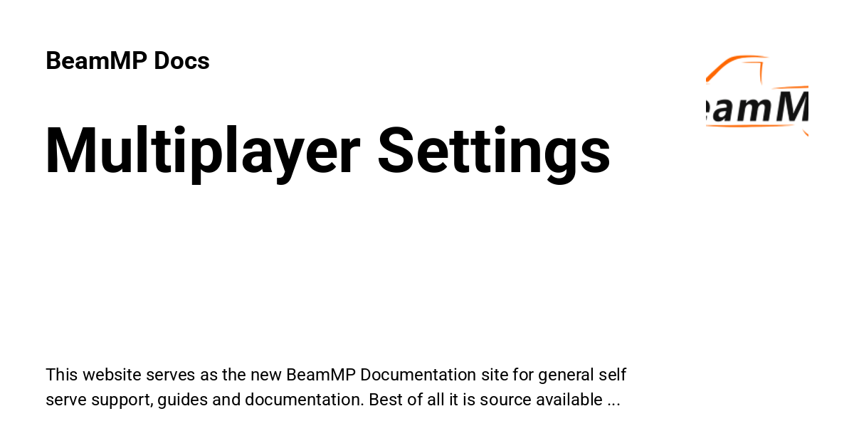 Multiplayer Settings - BeamMP Docs