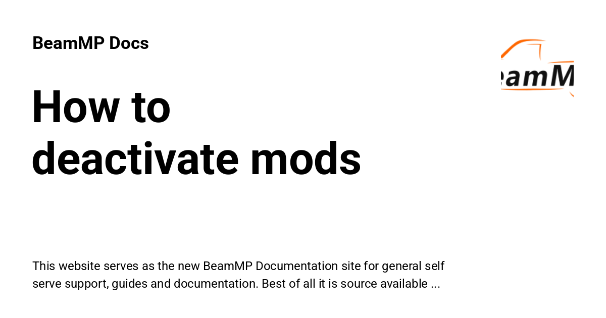 How to deactivate mods - BeamMP Docs